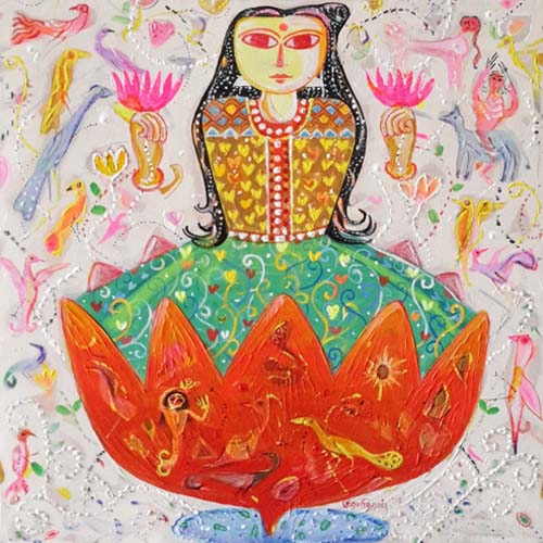 MU25 
Lakshmi - V 
Mixed media on canvas 
24 x 24 inches 
Unavailable (Can be commissioned)